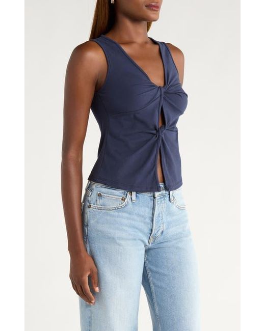 Reformation Blue Tefi Front Twist Stretch Organic Cotton Tank