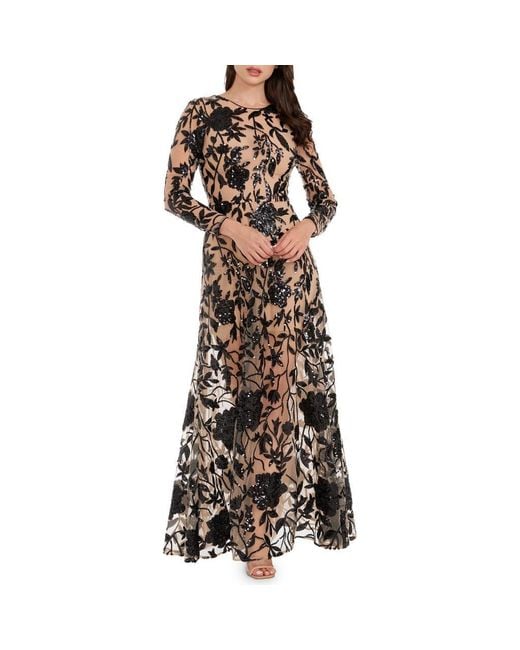 Dress the Population Black Ava Sequin Floral Embroidered Long Sleeve Gown