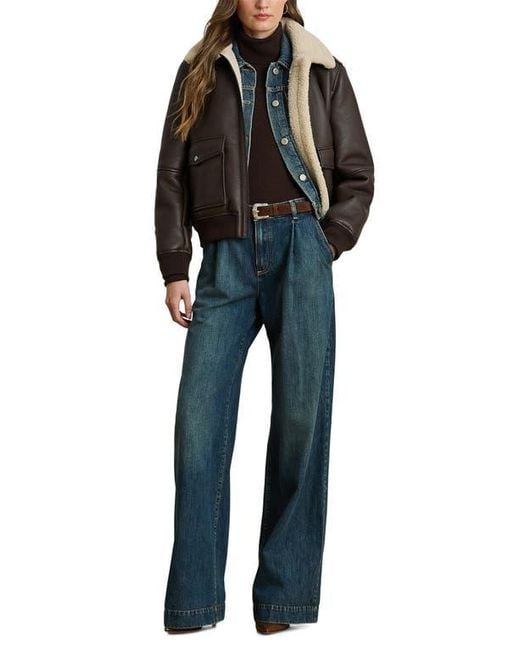 Ralph Lauren Black Faux Shearling Bomber Jacket