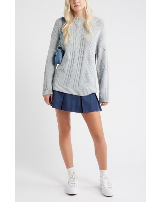 BP. Gray Cabled Oversize Cotton Blend Crewneck Sweater