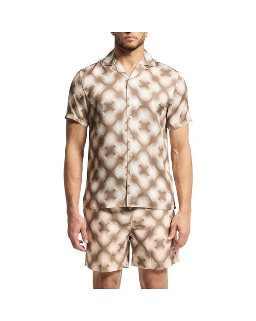 Psycho Bunny Natural Paros Wave Print Lyocell Camp Shirt for men