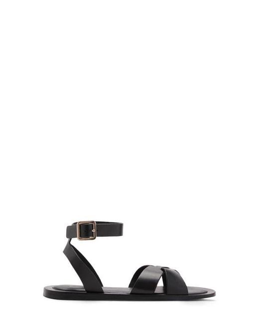 Mango Ankle Strap Leather Sandal in Black | Lyst