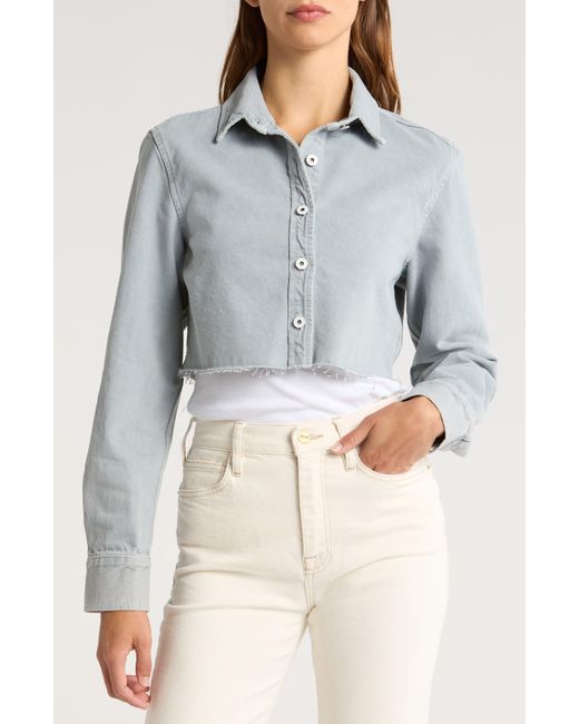 SLVRLAKE Denim Blue Crop Raw Hem Button-up Denim Shirt