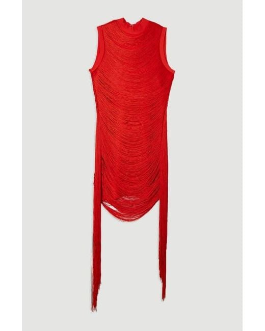 Karen Millen Red Knit Tassel Mini Dress