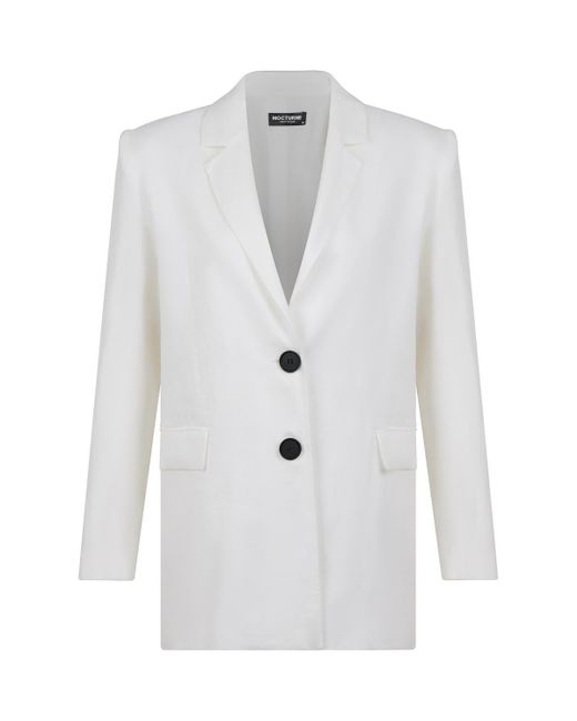 Nocturne White Double-breasted Linen Jacket