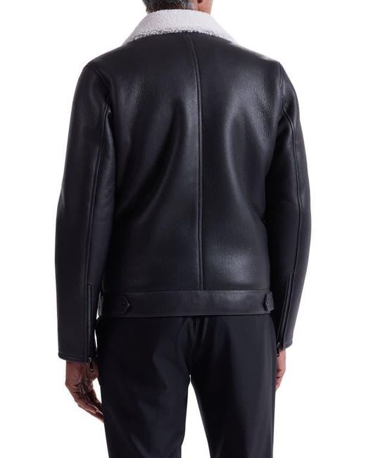 Bugatchi Black Genuine Shearling Biker Jacket for men