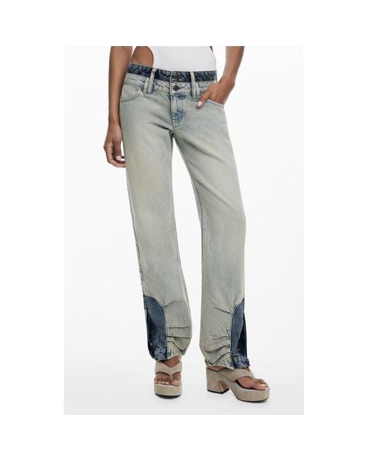 Desigual Gray Double Waist Two-Tone Jeans