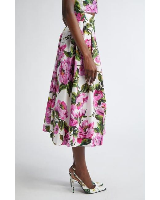 【関税&送料込】Dolce & Gabbana Peony Print Long Skirt Peony and rose-print charmeuse calf-length skirt in Print