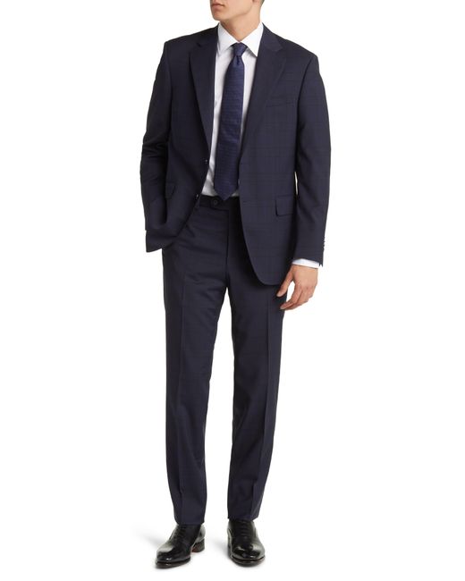 Peter Millar Blue Tailored Fit Windowpane Plaid Wool Suit for men