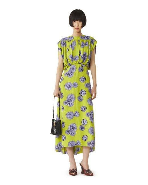 Lanvin Women's Green Printed Silk Midi Dress - hulwithkids.com
