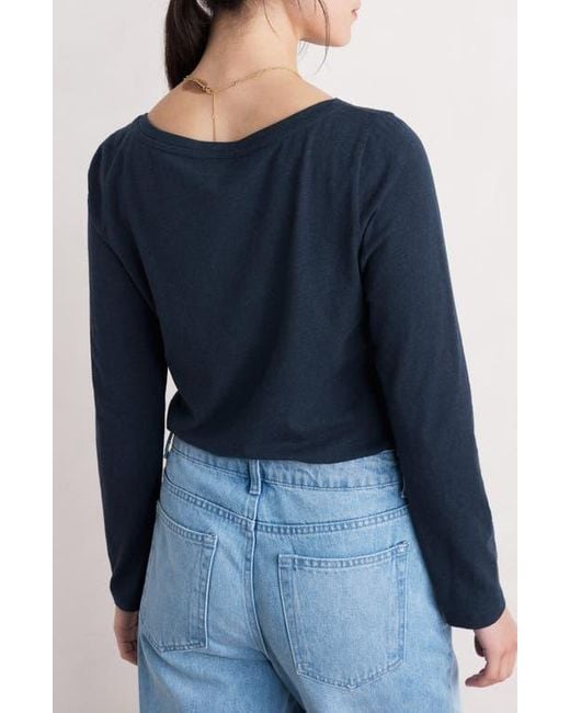 Seasalt Cornwall Blue Easel Long Sleeve Stretch Organic Cotton Top