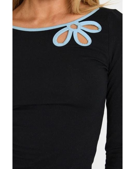 Princess Polly Black Floral Cutout Long Sleeve Top