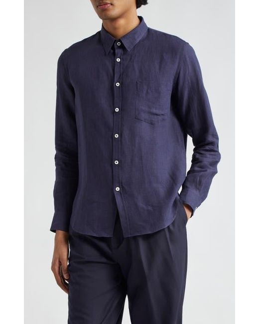 De Bonne Facture Blue Essential Linen Button-Up Shirt for men