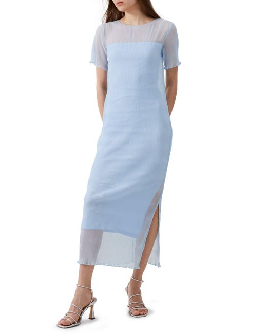 French Connection Blue Saskia Sheer Yoke Midi Dress