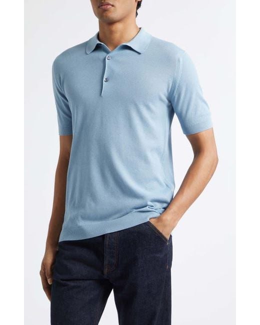 John Smedley Blue Roth Solid Sweater Polo for men