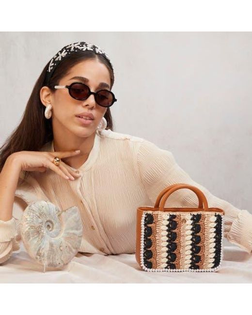 Lele Sadoughi Brown Maya Raffia Mini Tote