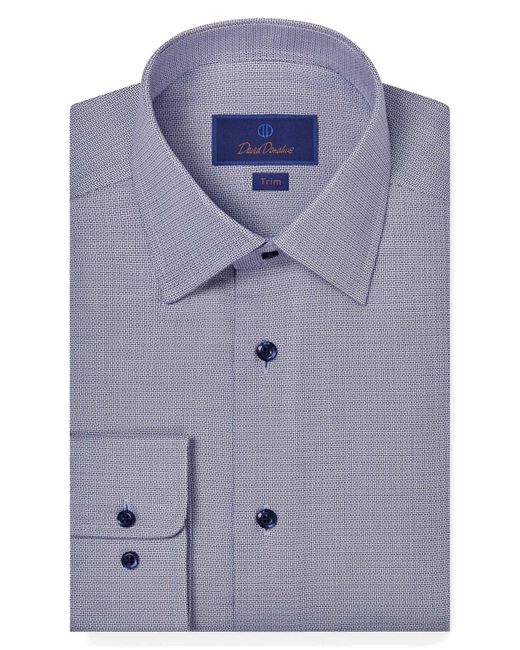 David Donahue Blue Trim Fit Dobby Micropattern Dress Shirt for men