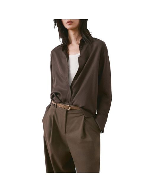 Mango Brown Straight Button-Up Shirt