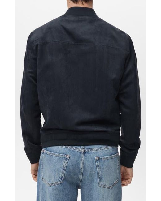 Mango Blue Faux Suede Bomber Jacket for men