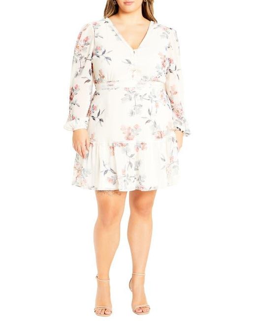 City Chic Women's White Kiki Floral Embroidered Long Sleeve Dress