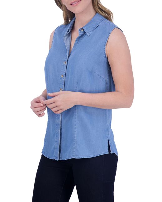 Foxcroft Blue Ashley Sleeveless Chambray Button-up Shirt