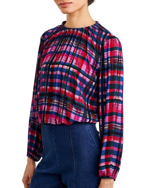 Bella Dahl Blue Plaid Shirred Bubble Top
