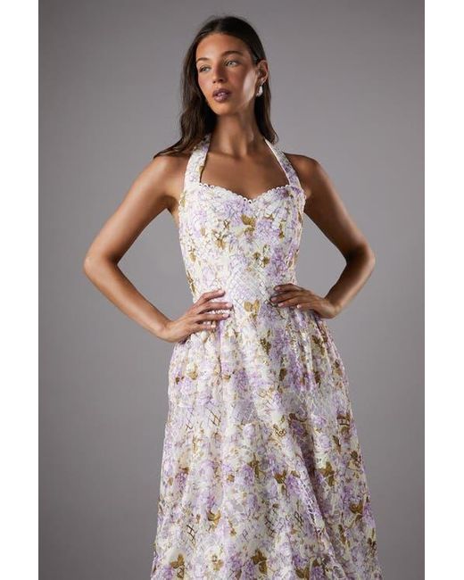 Coast White Printed Lace Halter Neck Midi Dress
