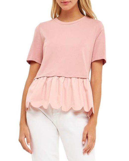 English Factory Multicolor Mixed Media Scallop Peplum Cotton Top