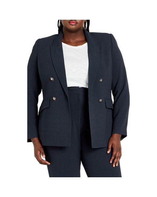 City Chic Kiana Double Breasted Blazer in Blue Lyst