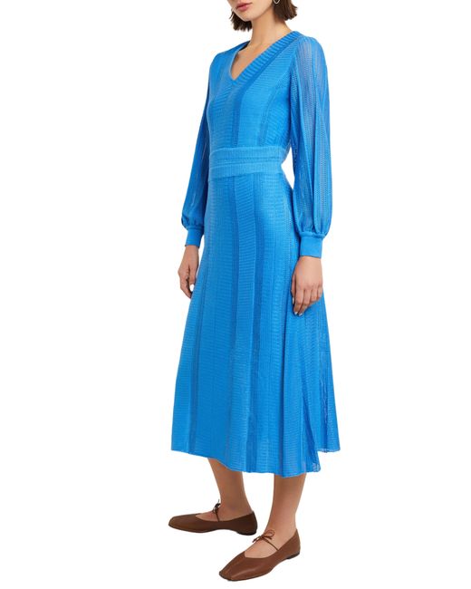 Misook Blue Open Stitch Long Sleeve Sweater Dress