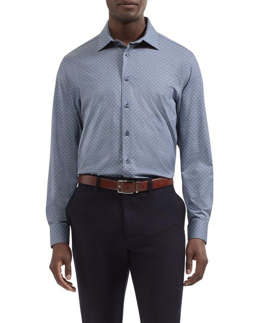 Bugatchi Blue James Ooohcotton Patterned Button Up Shirt for men