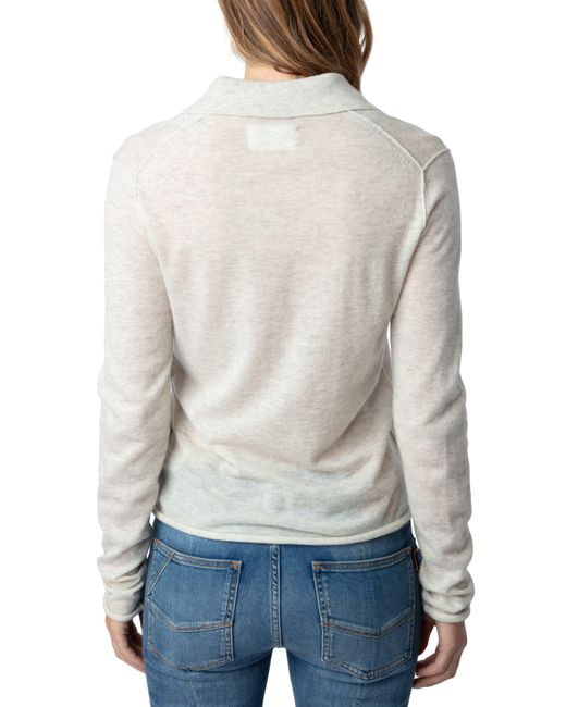 Zadig & Voltaire White Sally Diamanté V-neck Cashmere Sweater