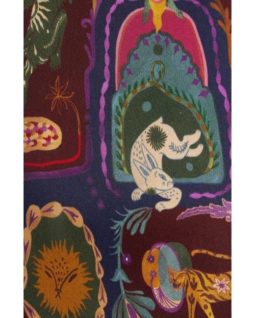 Farm Rio Red Artsy Surreal Long Sleeve Floral Jersey Dress