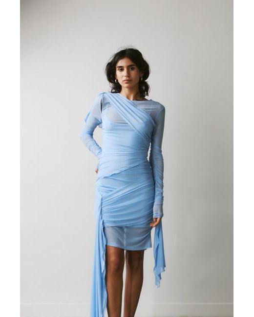 Saemdi Draped Mesh Dress in Blue | Lyst
