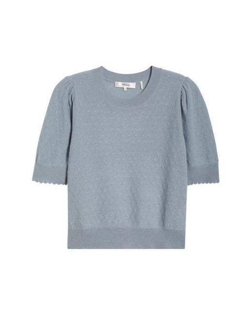 FRAME Blue Puff Sleeve Pointelle Cashmere Sweater