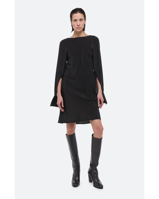 Helmut Lang Black Scarf Neck Long Sleeve Silk Dress