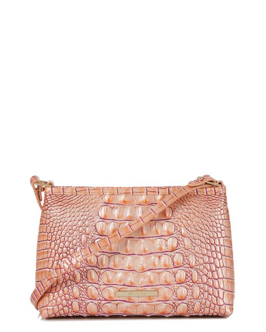 Brahmin Pink Lorelei Croc Embossed Leather Shoulder Bag