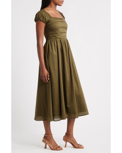 Charles Henry Green Gathered Bodice Cotton Midi Dress