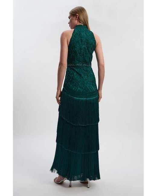 Karen Millen Green Beaded Halter Neck Woven Maxi Dress