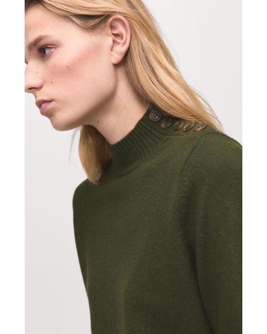 Mango Green Shoulder Button Mock Neck Sweater