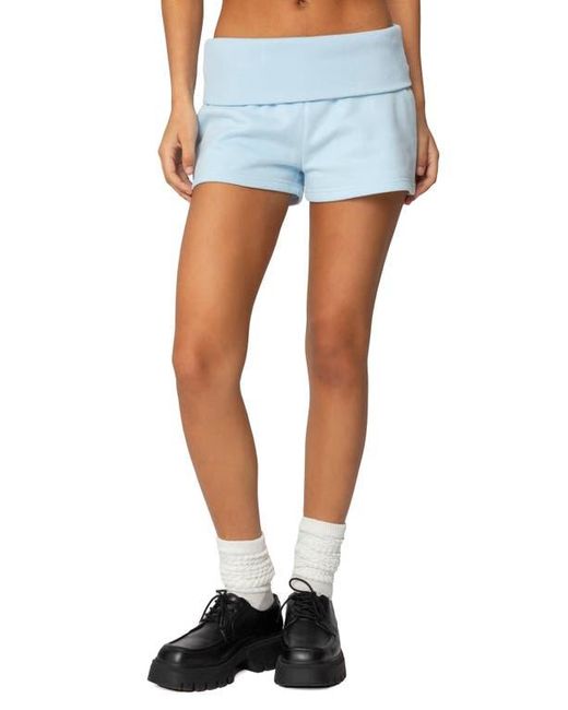 Edikted Blue Foldover Sweat Shorts