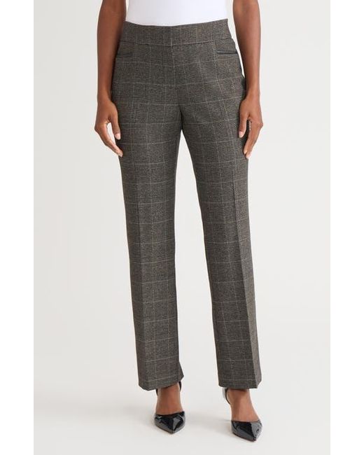 Kasper Gray Faux Leather Trim Straight Leg Pants