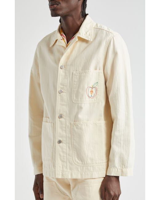 Drake's Natural Fatigue Embroidered Cotton & Linen Chore Jacket for men