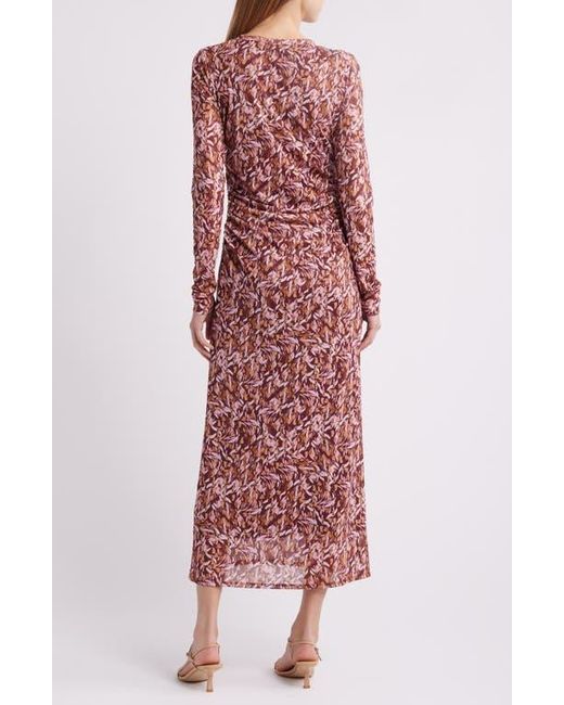 Charles Henry Red Floral Long Sleeve Mesh Dress