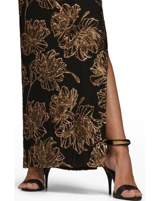 Donna Karan Multicolor Sequin Floral Sleeveless Gown
