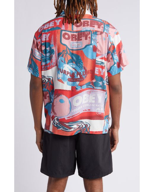 Obey Red Fruit Cans Camp Shirt for men