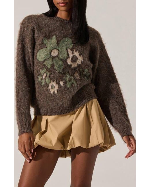 Astr Brown Conetta Floral Fuzzy Sweater