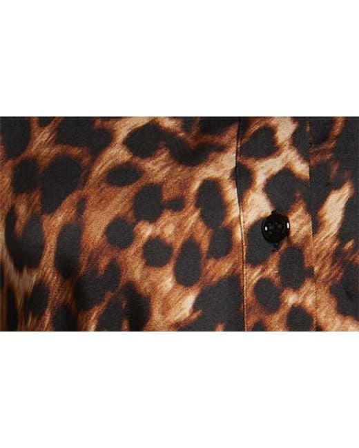 Anne Klein Brown Leopard Tie Waist Long Sleeve Shirtdress