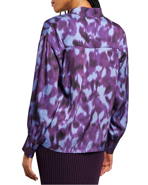 Misook Purple Abstract Print Crêpe De Chine Shirt
