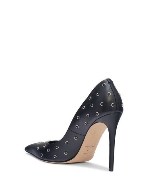 McQueen Blue Grommet Pointed Toe Pump